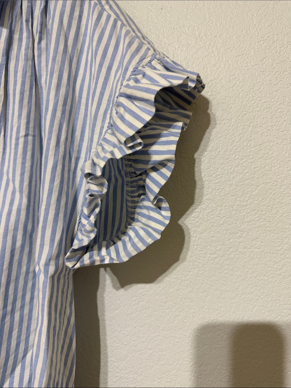 Trovata Bird of Paradis Blue & White Pinstripe Marianne B Ruffle-Sleeve Shirt - Picture 5 of 6